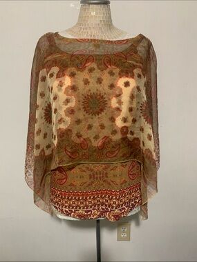 I’m One World Bohemian Paisley Sheer Overlay Top - Cream & Rust